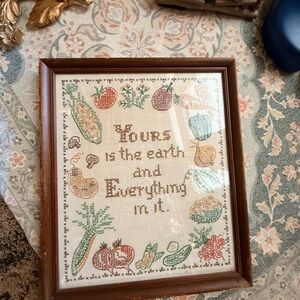 Framed needlepoint Wall Art with Earthy Tones